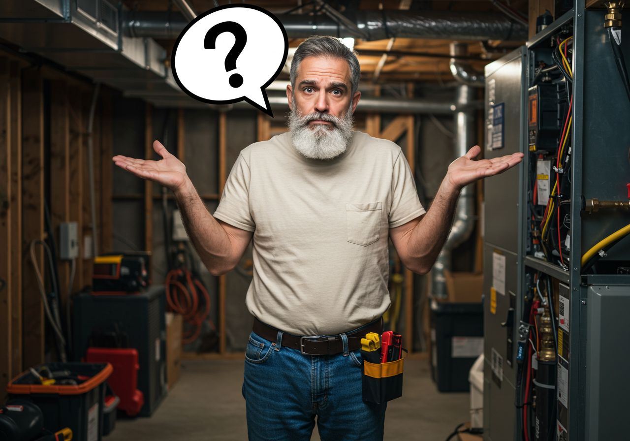 HVAC technician looking confused